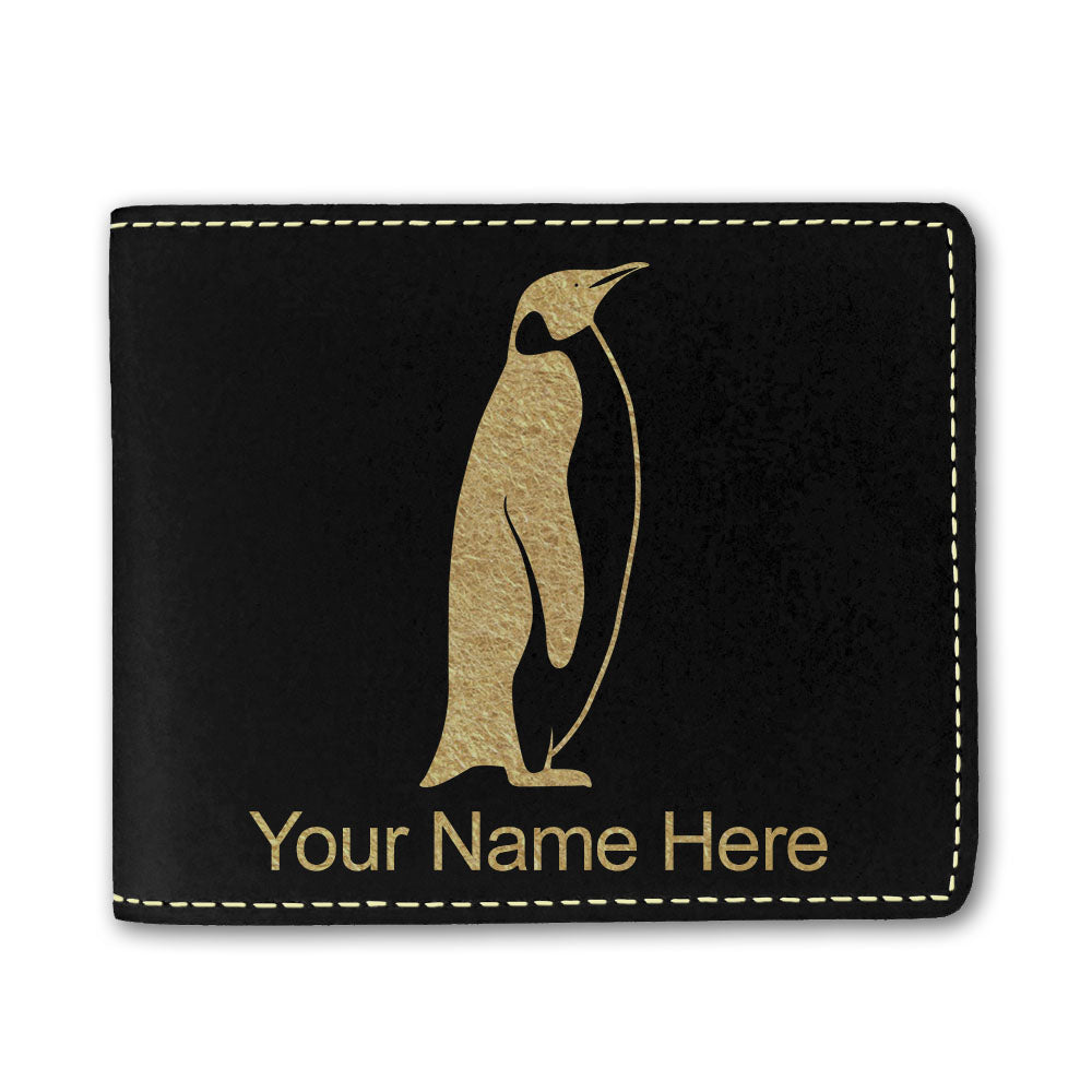 Faux Leather Bi-Fold Wallet, Penguin, Personalized Engraving Included