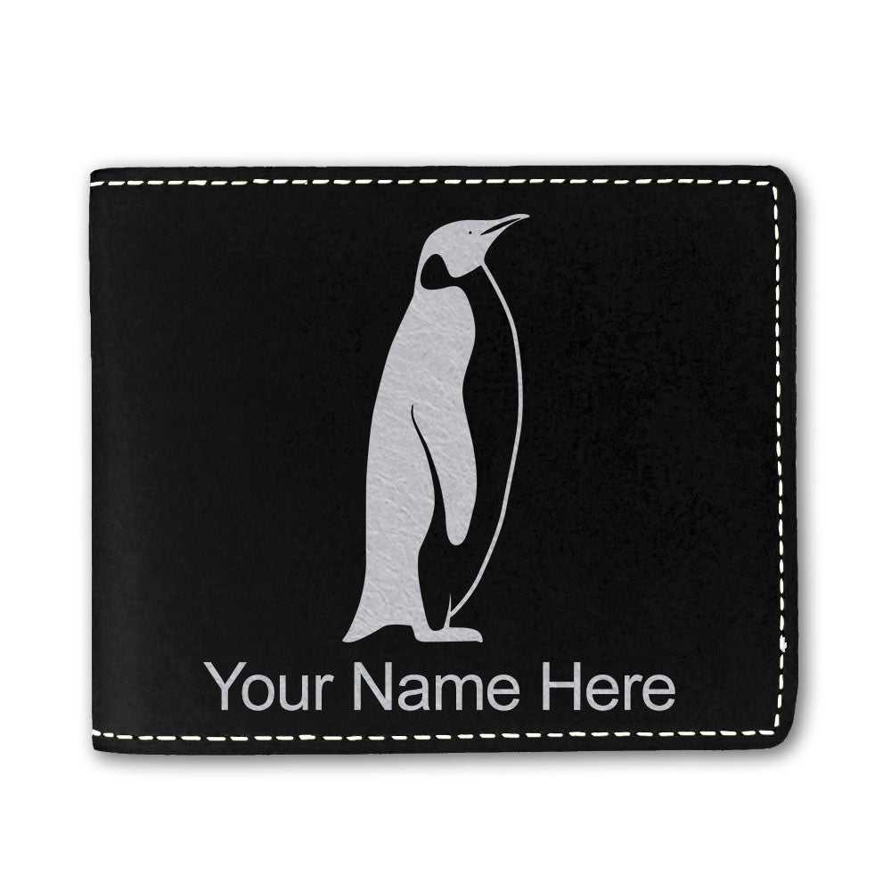 Faux Leather Bi-Fold Wallet, Penguin, Personalized Engraving Included