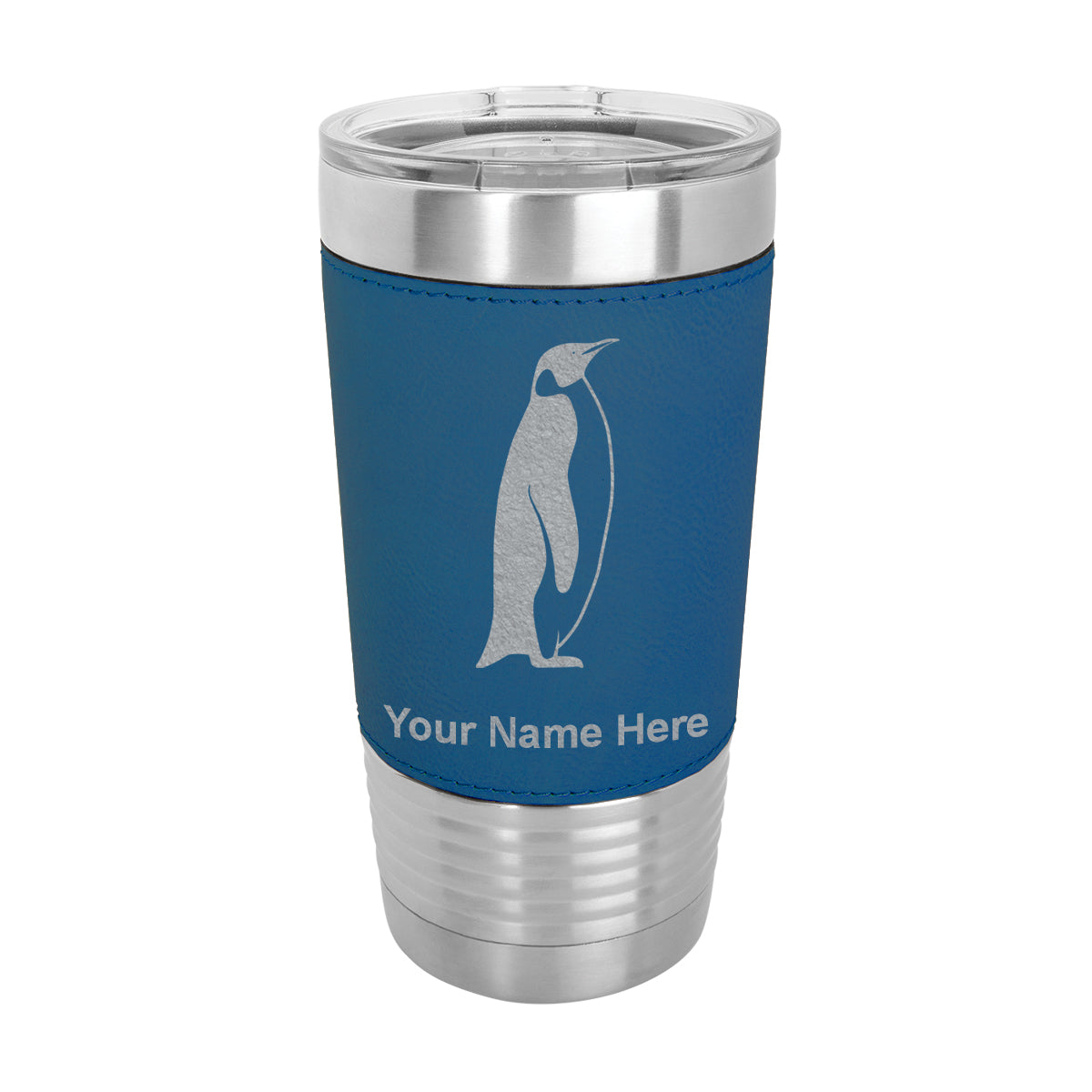 20oz Faux Leather Tumbler Mug, Penguin, Personalized Engraving Included - LaserGram Custom Engraved Gifts
