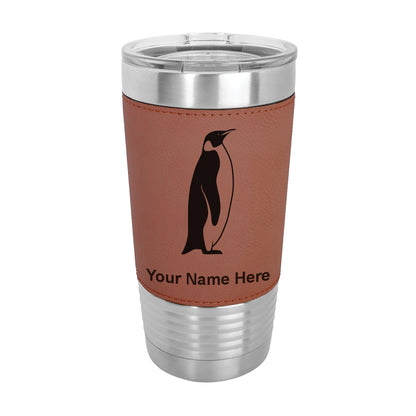 20oz Faux Leather Tumbler Mug, Penguin, Personalized Engraving Included - LaserGram Custom Engraved Gifts