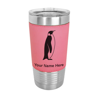 20oz Faux Leather Tumbler Mug, Penguin, Personalized Engraving Included - LaserGram Custom Engraved Gifts
