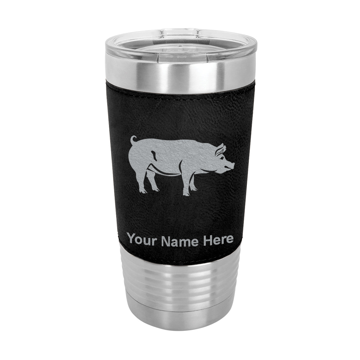 20oz Faux Leather Tumbler Mug, Pig, Personalized Engraving Included - LaserGram Custom Engraved Gifts