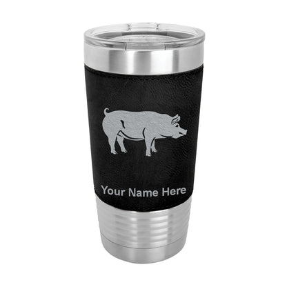 20oz Faux Leather Tumbler Mug, Pig, Personalized Engraving Included - LaserGram Custom Engraved Gifts