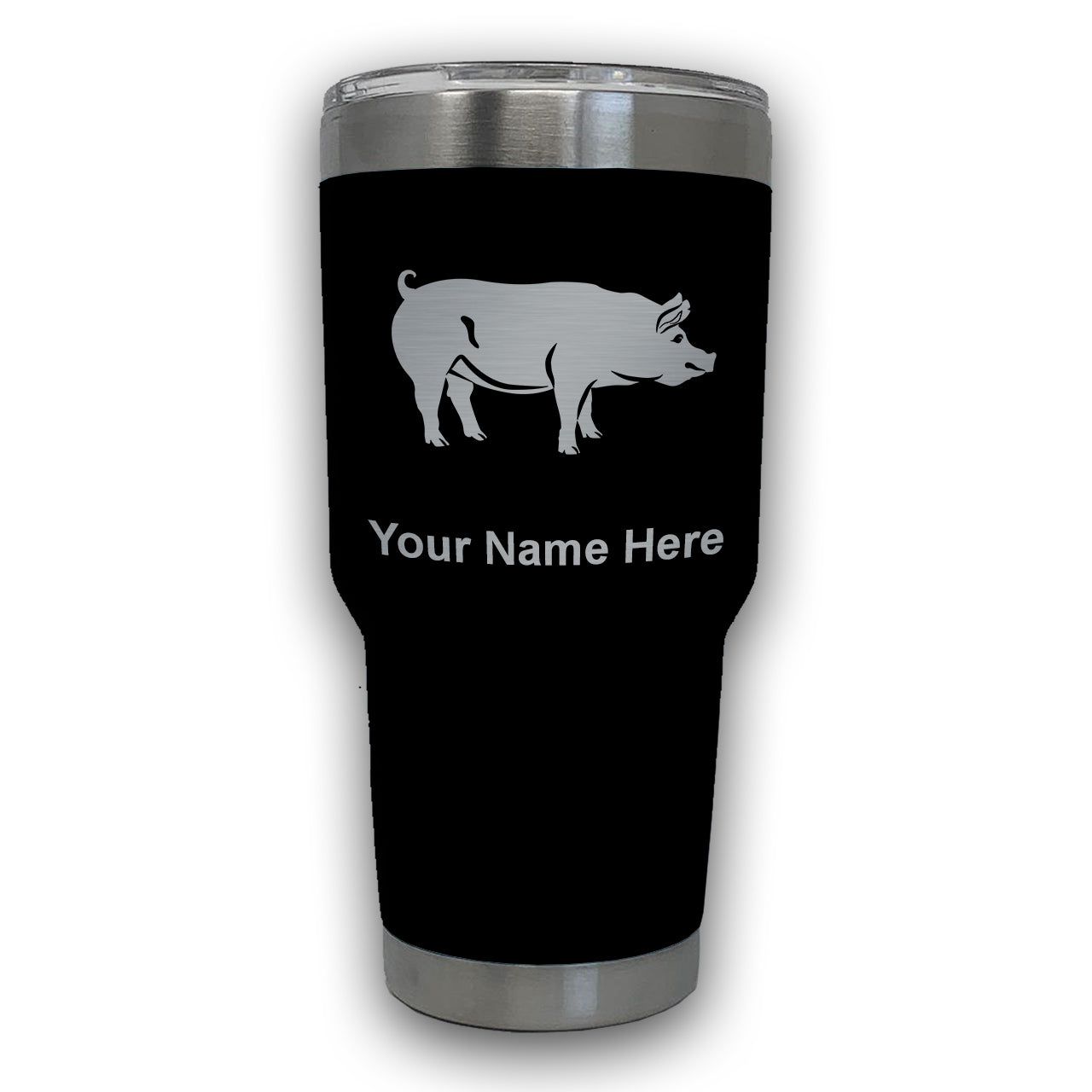 LaserGram 30oz Tumbler Mug, Pig, Personalized Engraving Included