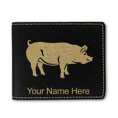 Faux Leather Bi-Fold Wallet, Pig, Personalized Engraving Included