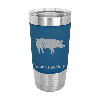 20oz Faux Leather Tumbler Mug, Pig, Personalized Engraving Included - LaserGram Custom Engraved Gifts