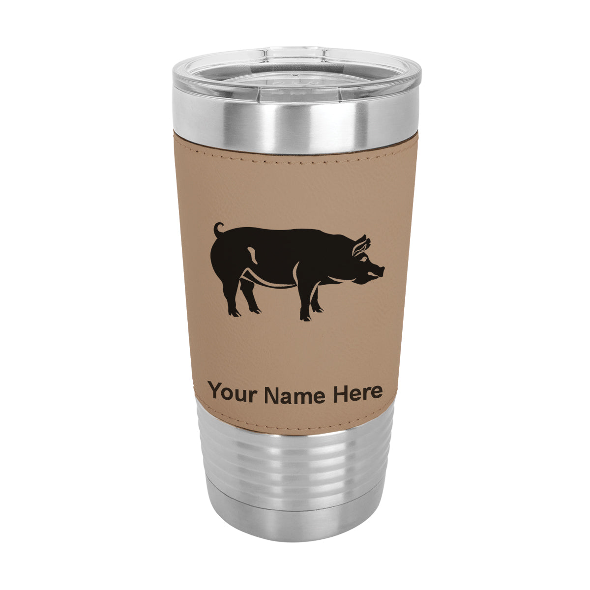 20oz Faux Leather Tumbler Mug, Pig, Personalized Engraving Included - LaserGram Custom Engraved Gifts