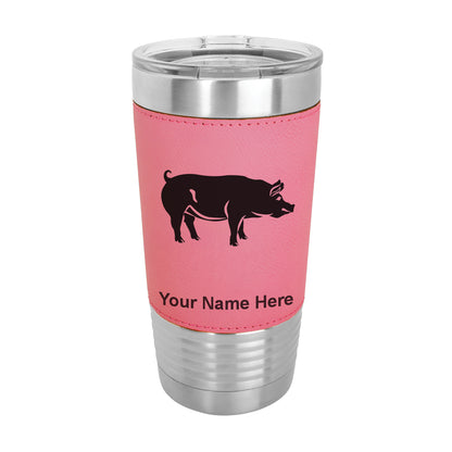 20oz Faux Leather Tumbler Mug, Pig, Personalized Engraving Included - LaserGram Custom Engraved Gifts