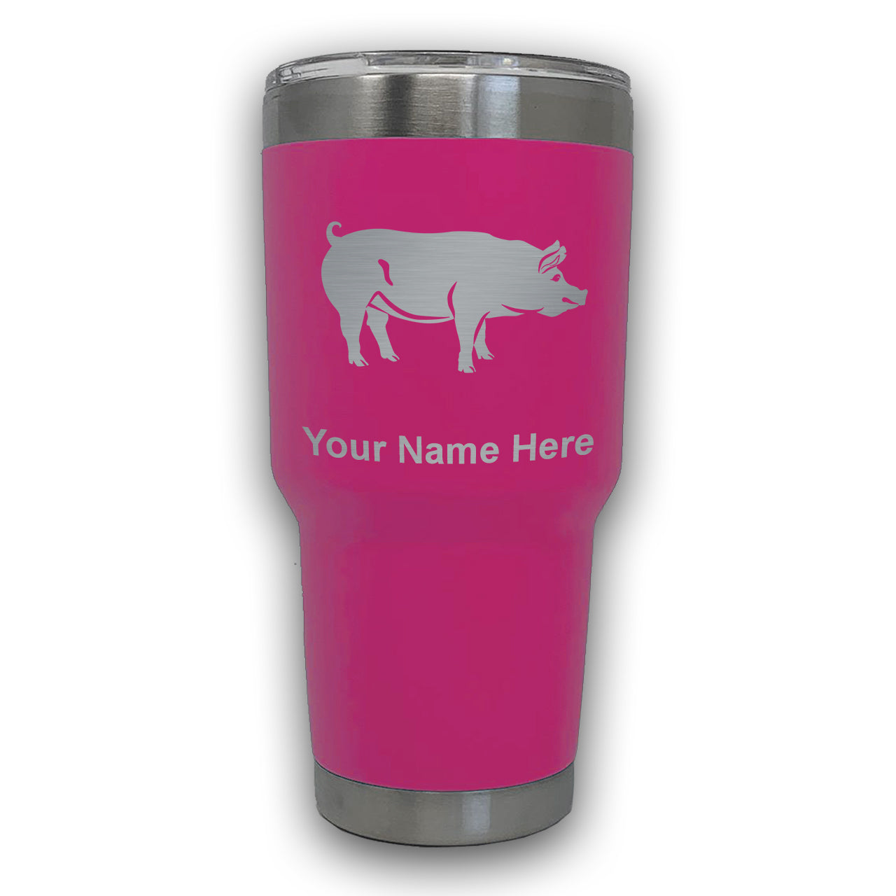 LaserGram 30oz Tumbler Mug, Pig, Personalized Engraving Included