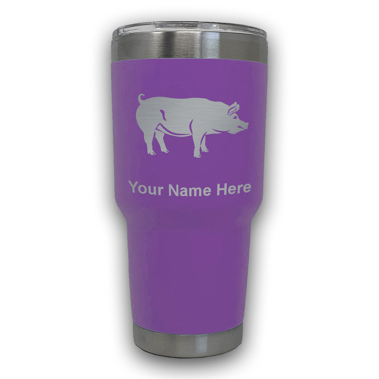 LaserGram 30oz Tumbler Mug, Pig, Personalized Engraving Included