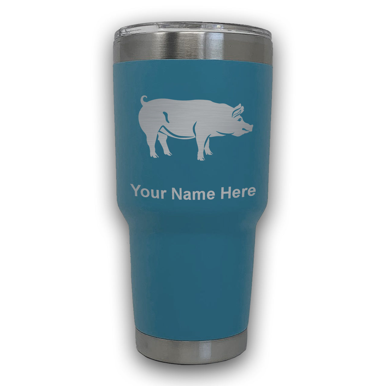 LaserGram 30oz Tumbler Mug, Pig, Personalized Engraving Included