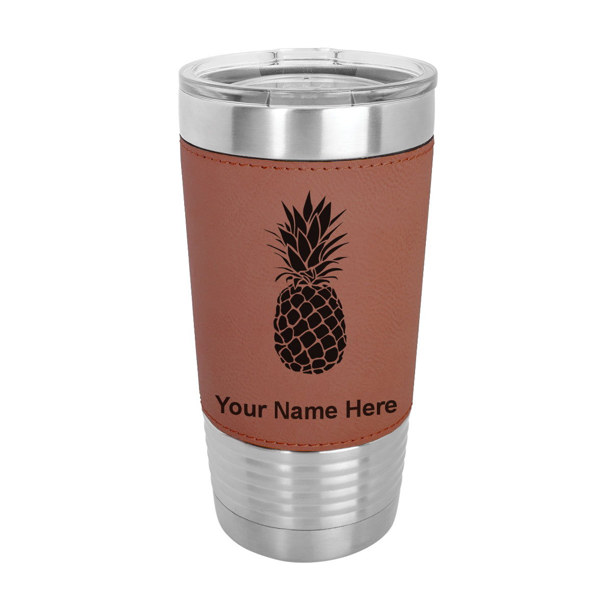 20oz Faux Leather Tumbler Mug, Pineapple, Personalized Engraving Included - LaserGram Custom Engraved Gifts