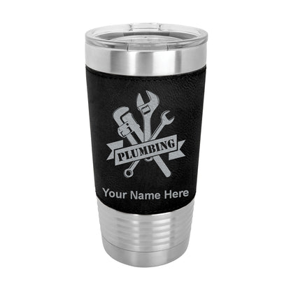 20oz Faux Leather Tumbler Mug, Plumbing, Personalized Engraving Included - LaserGram Custom Engraved Gifts