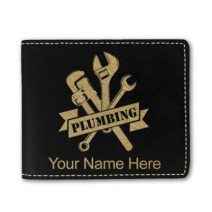 Faux Leather Bi-Fold Wallet, Plumbing, Personalized Engraving Included