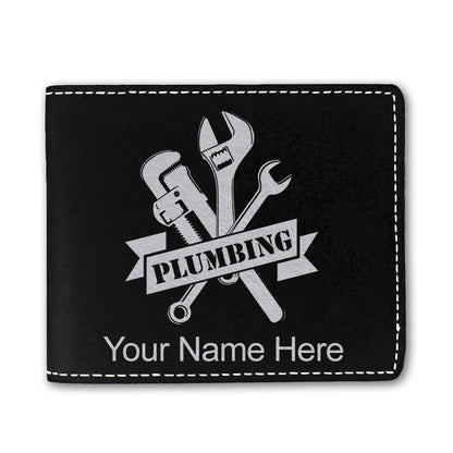 Faux Leather Bi-Fold Wallet, Plumbing, Personalized Engraving Included