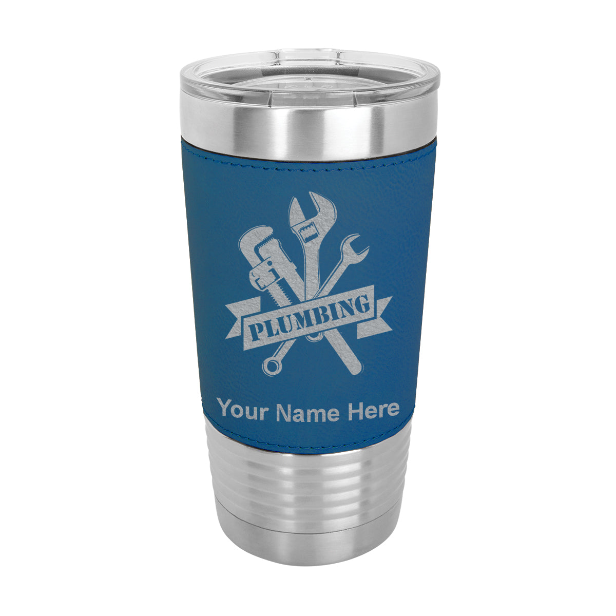 20oz Faux Leather Tumbler Mug, Plumbing, Personalized Engraving Included - LaserGram Custom Engraved Gifts