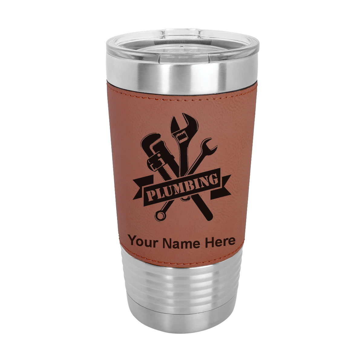 20oz Faux Leather Tumbler Mug, Plumbing, Personalized Engraving Included - LaserGram Custom Engraved Gifts