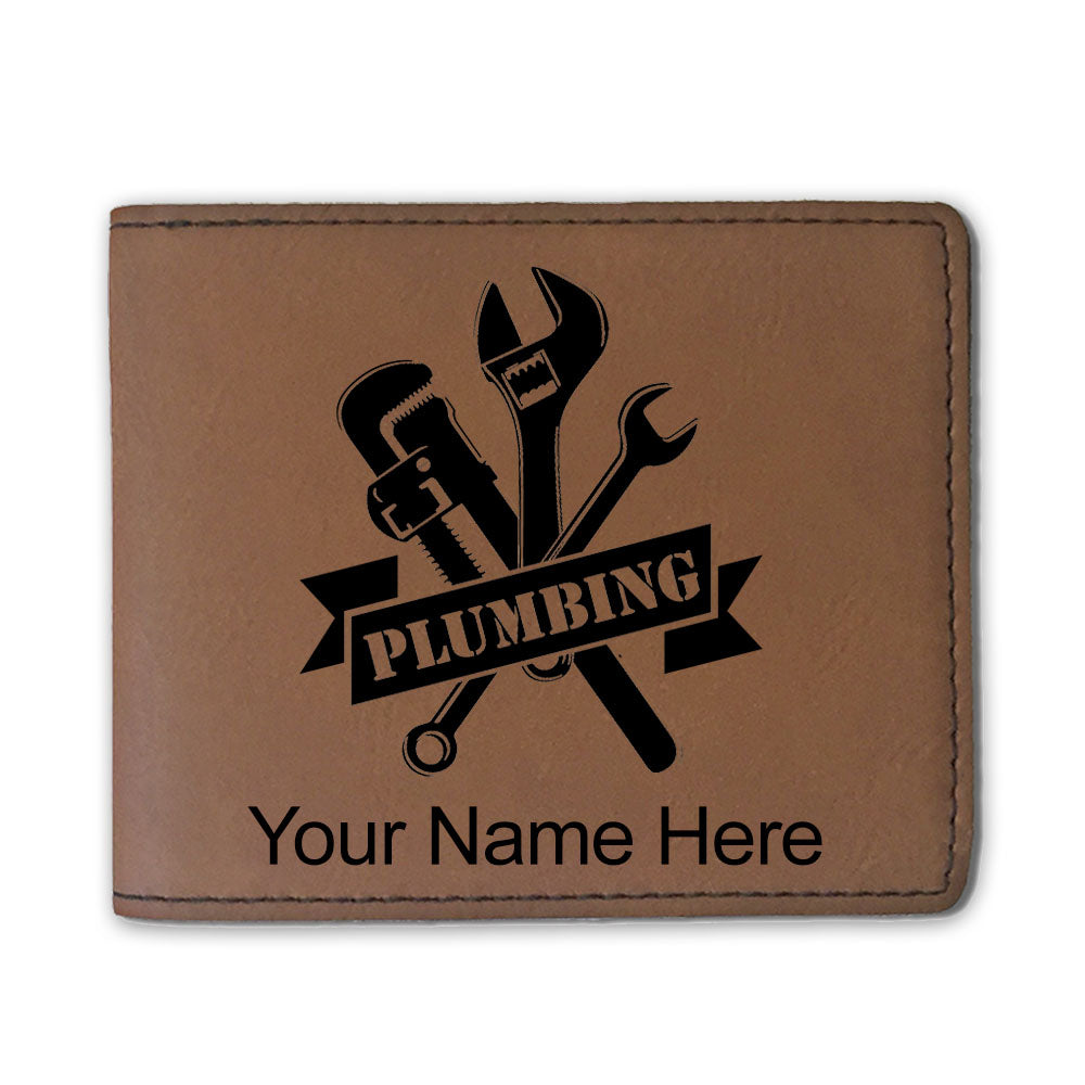 Faux Leather Bi-Fold Wallet, Plumbing, Personalized Engraving Included