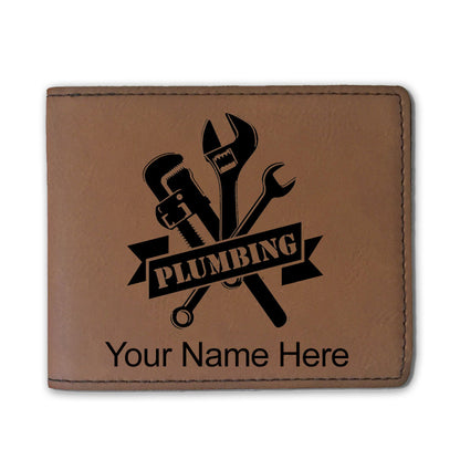 Faux Leather Bi-Fold Wallet, Plumbing, Personalized Engraving Included