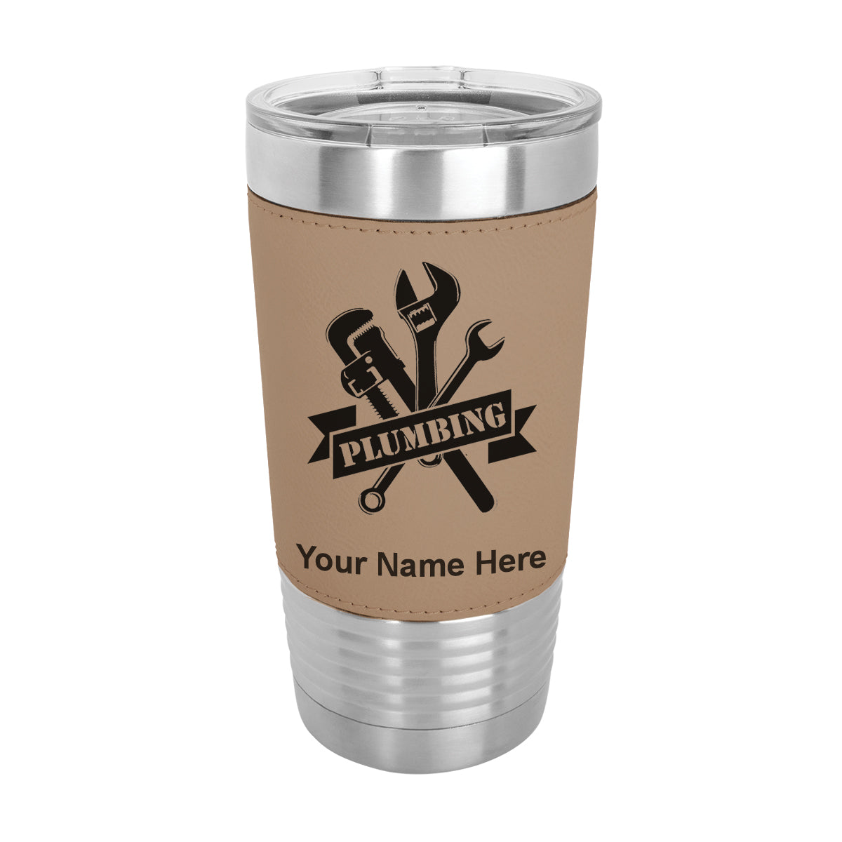20oz Faux Leather Tumbler Mug, Plumbing, Personalized Engraving Included - LaserGram Custom Engraved Gifts