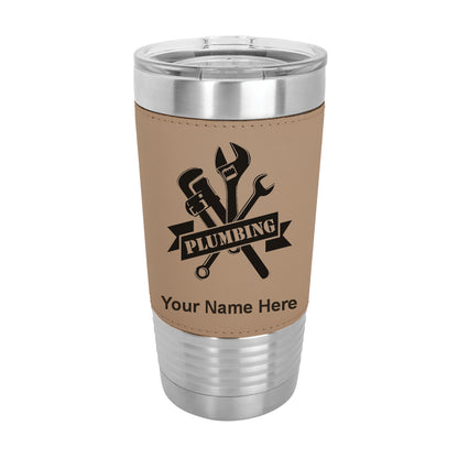 20oz Faux Leather Tumbler Mug, Plumbing, Personalized Engraving Included - LaserGram Custom Engraved Gifts