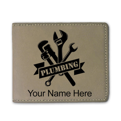 Faux Leather Bi-Fold Wallet, Plumbing, Personalized Engraving Included