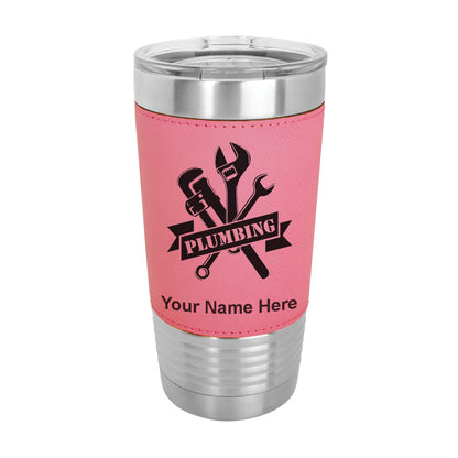 20oz Faux Leather Tumbler Mug, Plumbing, Personalized Engraving Included - LaserGram Custom Engraved Gifts