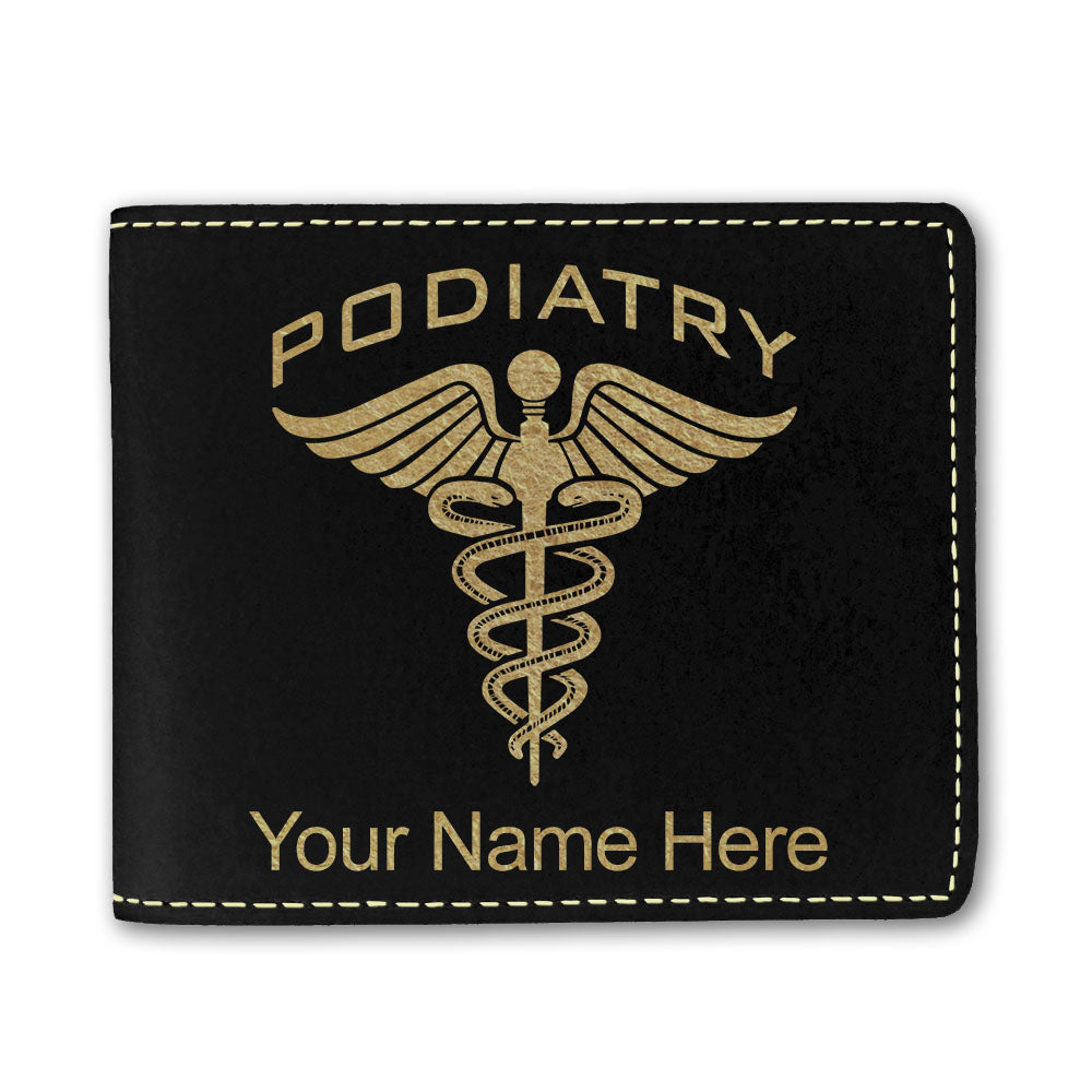 Faux Leather Bi-Fold Wallet, Podiatry, Personalized Engraving Included