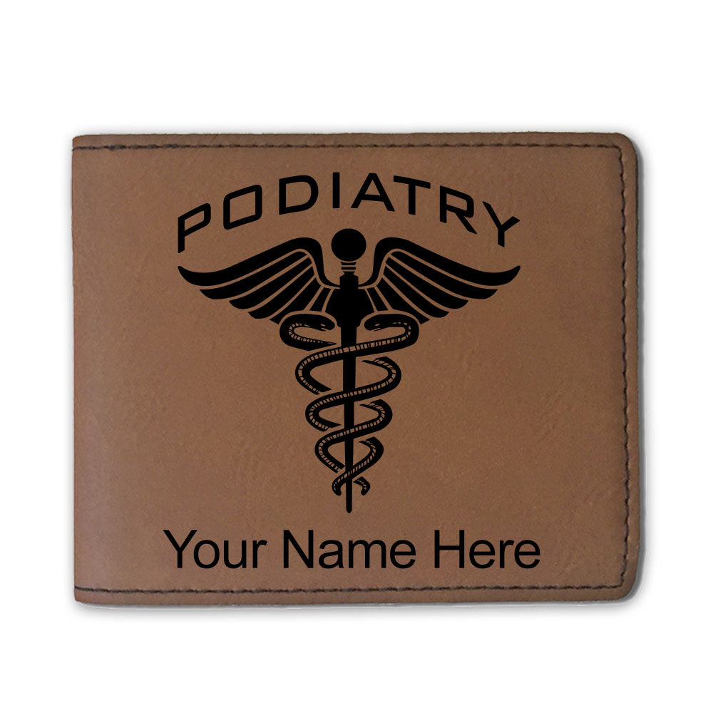 Faux Leather Bi-Fold Wallet, Podiatry, Personalized Engraving Included