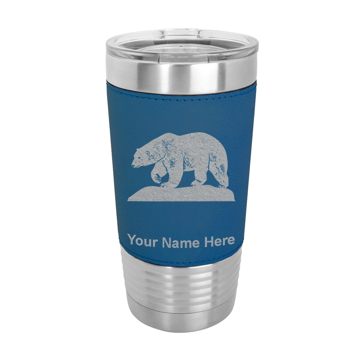 20oz Faux Leather Tumbler Mug, Polar Bear, Personalized Engraving Included - LaserGram Custom Engraved Gifts