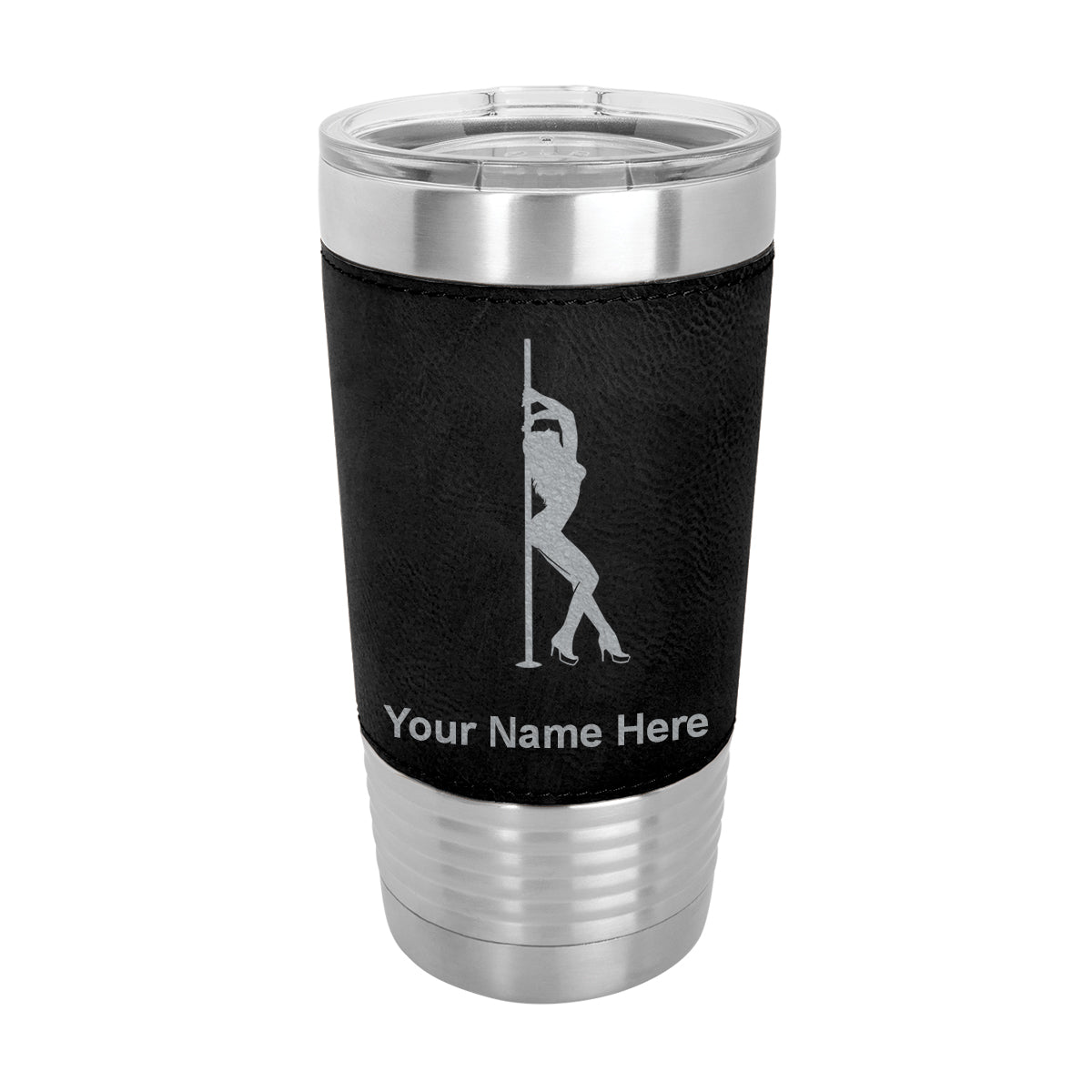 20oz Faux Leather Tumbler Mug, Pole Dancer, Personalized Engraving Included - LaserGram Custom Engraved Gifts