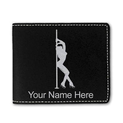 Faux Leather Bi-Fold Wallet, Pole Dancer, Personalized Engraving Included