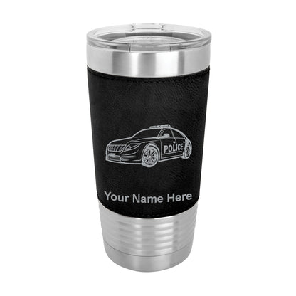 20oz Faux Leather Tumbler Mug, Police Car, Personalized Engraving Included - LaserGram Custom Engraved Gifts