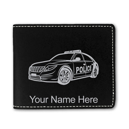Faux Leather Bi-Fold Wallet, Police Car, Personalized Engraving Included