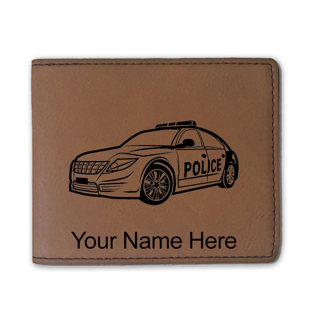 Faux Leather Bi-Fold Wallet, Police Car, Personalized Engraving Included