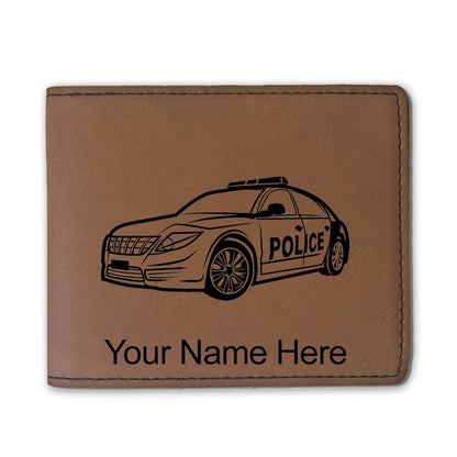 Faux Leather Bi-Fold Wallet, Police Car, Personalized Engraving Included
