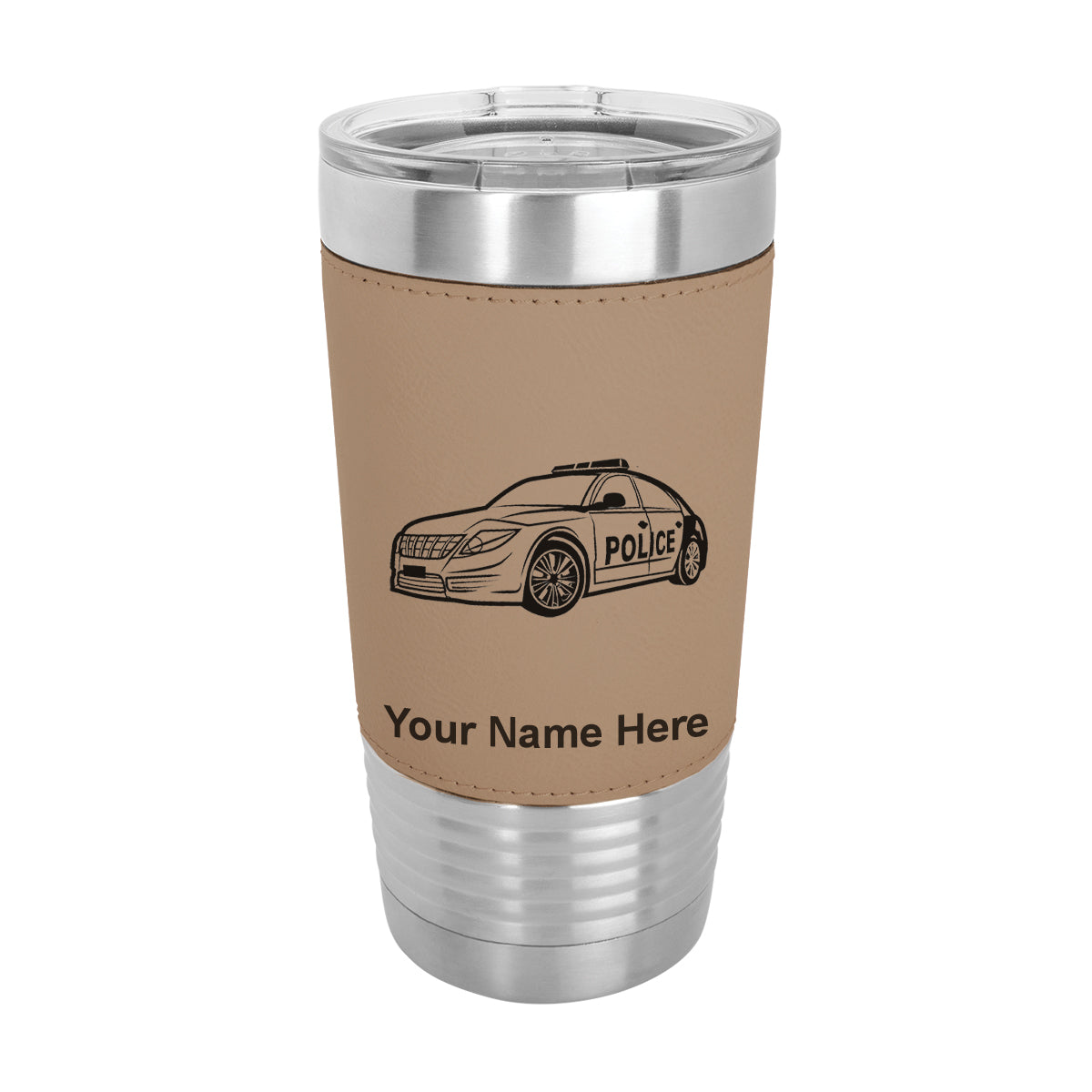 20oz Faux Leather Tumbler Mug, Police Car, Personalized Engraving Included - LaserGram Custom Engraved Gifts