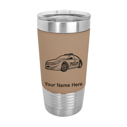 20oz Faux Leather Tumbler Mug, Police Car, Personalized Engraving Included - LaserGram Custom Engraved Gifts