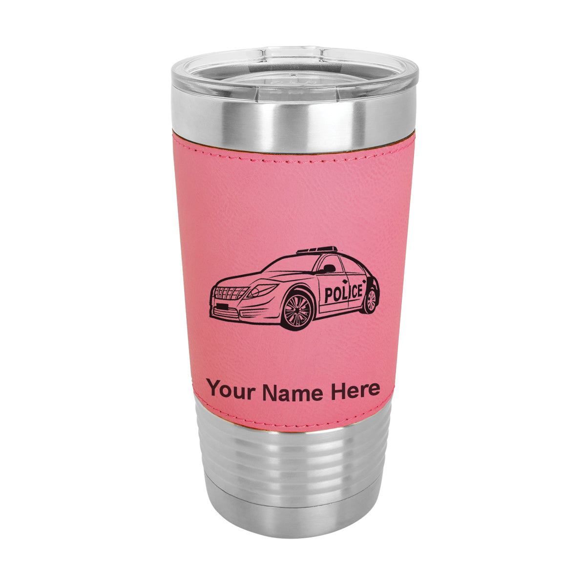 20oz Faux Leather Tumbler Mug, Police Car, Personalized Engraving Included - LaserGram Custom Engraved Gifts