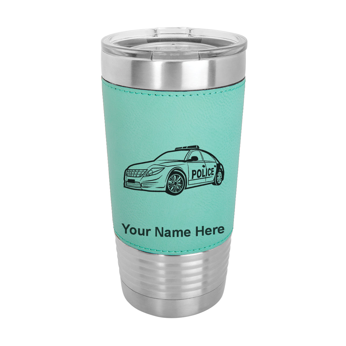 20oz Faux Leather Tumbler Mug, Police Car, Personalized Engraving Included - LaserGram Custom Engraved Gifts