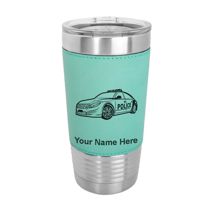 20oz Faux Leather Tumbler Mug, Police Car, Personalized Engraving Included - LaserGram Custom Engraved Gifts