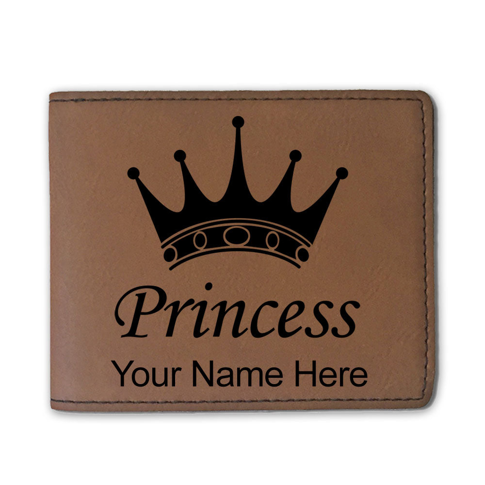 Faux Leather Bi-Fold Wallet, Princess Crown, Personalized Engraving Included