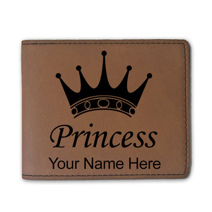 Faux Leather Bi-Fold Wallet, Princess Crown, Personalized Engraving Included