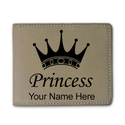 Faux Leather Bi-Fold Wallet, Princess Crown, Personalized Engraving Included