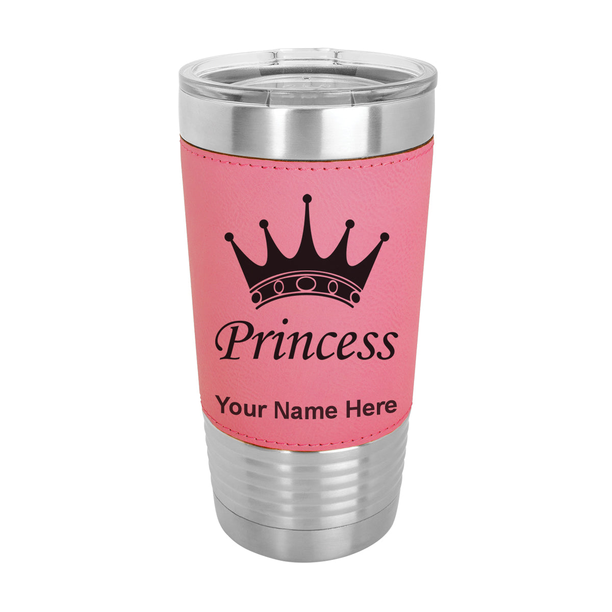 20oz Faux Leather Tumbler Mug, Princess Crown, Personalized Engraving Included - LaserGram Custom Engraved Gifts