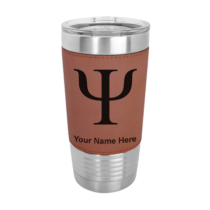 20oz Faux Leather Tumbler Mug, Psi Symbol, Personalized Engraving Included - LaserGram Custom Engraved Gifts