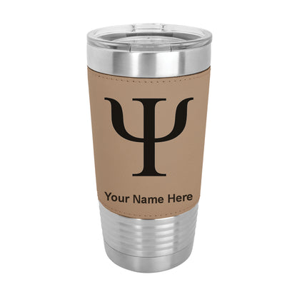20oz Faux Leather Tumbler Mug, Psi Symbol, Personalized Engraving Included - LaserGram Custom Engraved Gifts