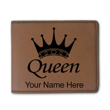 Faux Leather Bi-Fold Wallet, Queen Crown, Personalized Engraving Included