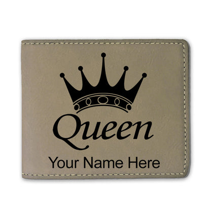 Faux Leather Bi-Fold Wallet, Queen Crown, Personalized Engraving Included