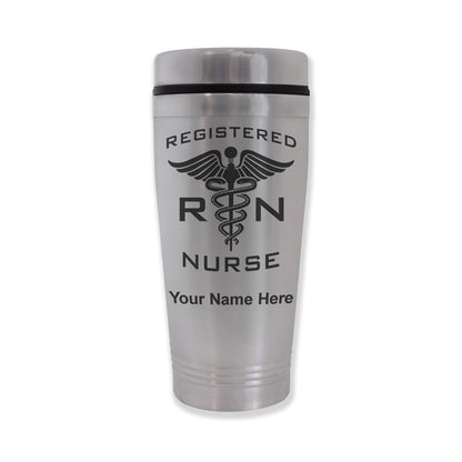 Commuter Travel Mug, RN Registered Nurse, Personalized Engraving Included